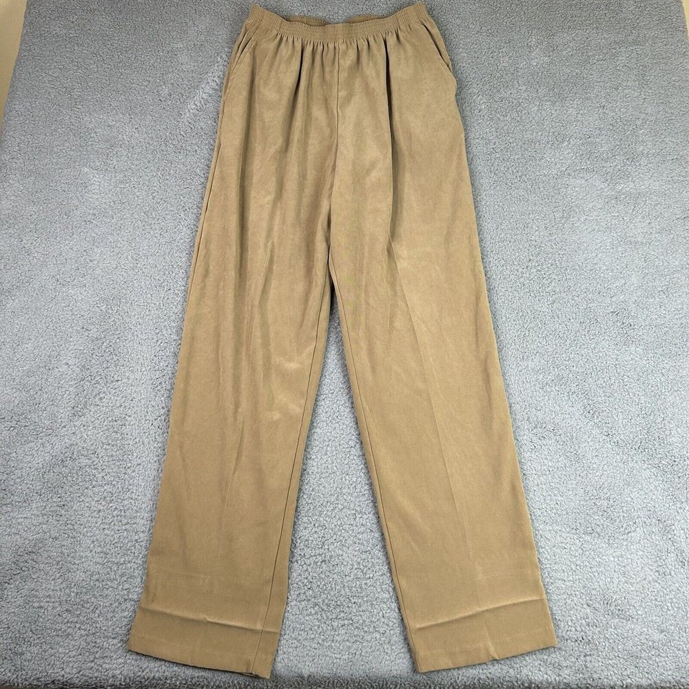 Alfred Dunner Pants Womens 14 Tan Comfort Elastic Waist Pull On Slacks Pockets